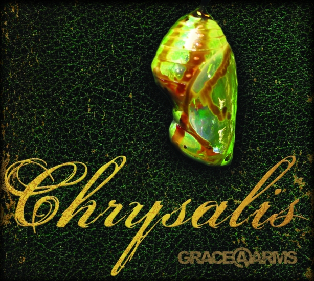 The cover of the album, Chrysalis, a 7-song LP album from rock band Grace at Arms (GRACE@ARMS).  Chrysalis was released March 1, 2011.  All songs, titles, art, photographs, and logos in Chrysalis, including those appearing on the cover, are copyright Bastion Crider, Greg Crider LLC, and Grace at Arms.